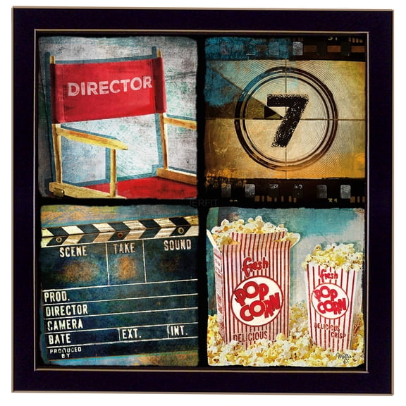 JERFIT Framed Wall Art "At The Movies" by Mollie B., Multicolor Print Poster with Black Frame, Ready to Hang Living Room Decor