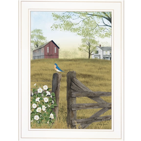 JERFIT Framed Wall Art Print "Morning's Glory" by Billy Jacobs, Vibrant Floral Canvas Poster, Ready to Hang Decor for Living Room, Bedroom, Bathroom