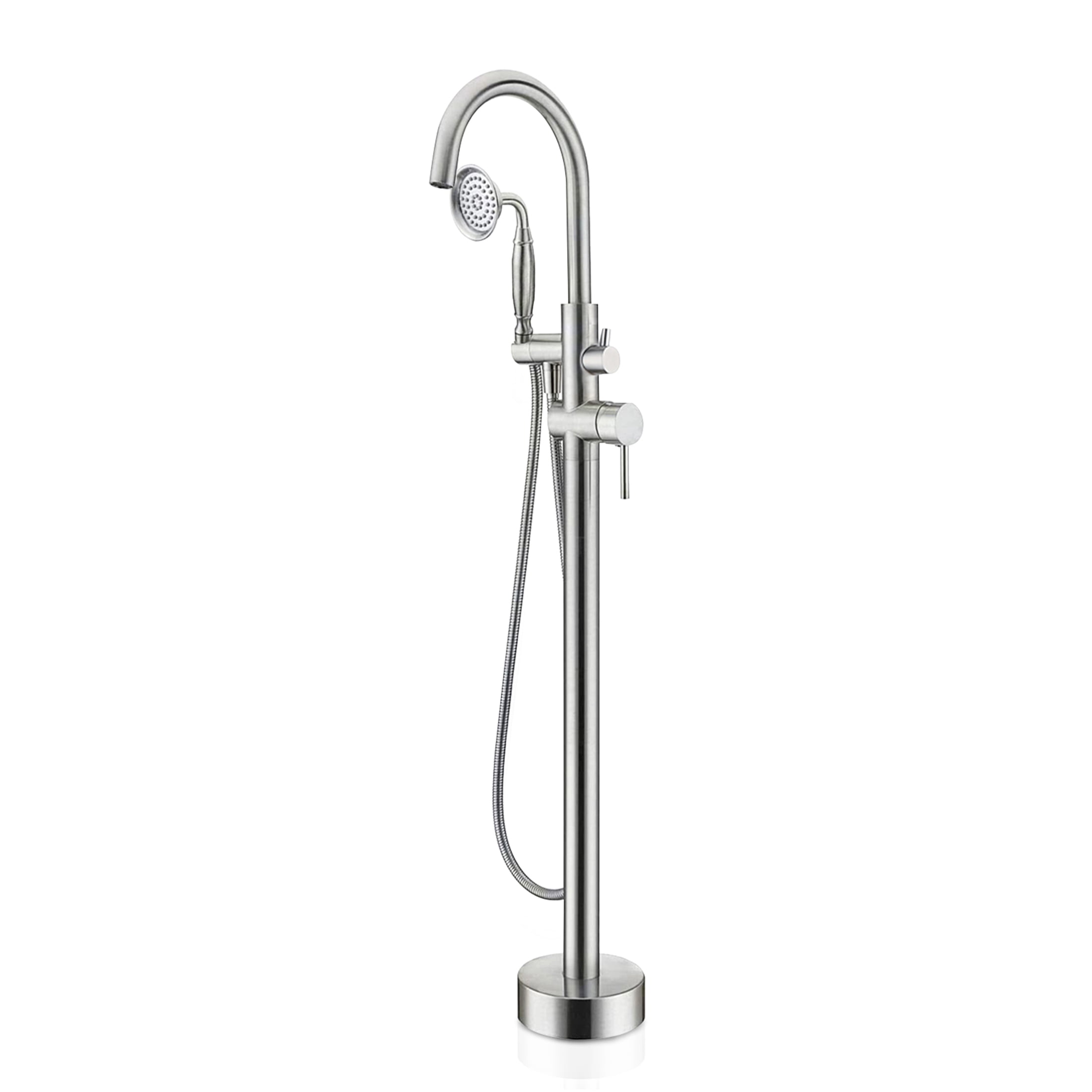 JERFIT Freestanding Bathtub Faucet with Handheld Shower, Floor Mount Tub Filler in Brushed Nickel Finish, High Arc Brass Spout