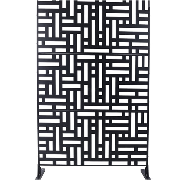 JERFIT Freestanding Privacy Screen Divider Panel for Patio, Deck, Balcony & Indoor Use, Decorative Metal Room Partition Fence in Black
