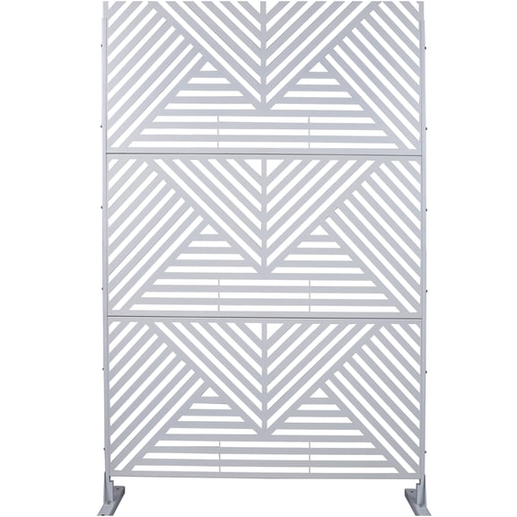 JERFIT Freestanding Privacy Screen Divider for Patio, Deck & Indoor Use, Decorative Metal Garden Fence Panel with Scrollwork Design, Rust-Resistant White Steel