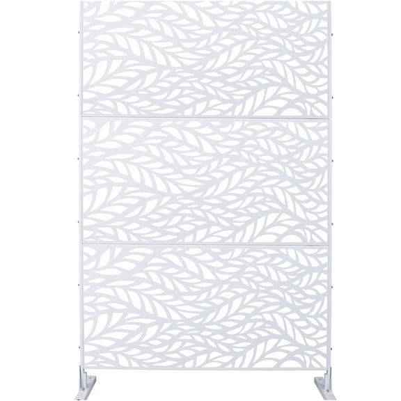 JERFIT Freestanding Privacy Screen for Patio, Deck, Balcony, Garden & Indoor Room Divider, Decorative Metal Fence Panel, White