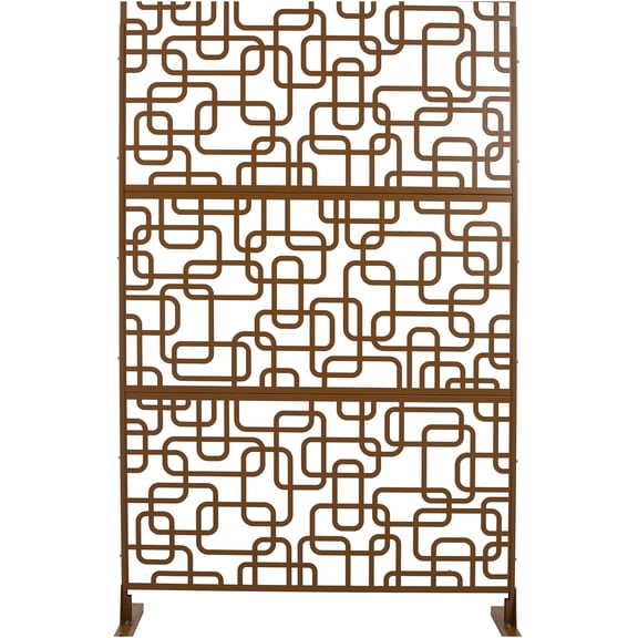 JERFIT Freestanding Privacy Screen for Patio, Garden & Indoor Use, Decorative Metal Room Divider Fence Panel, Rust-Resistant Steel, Brown