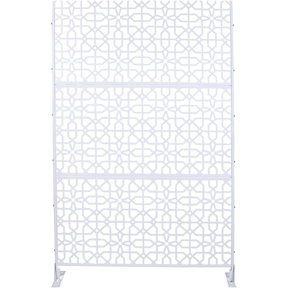 JERFIT Freestanding Privacy Screen for Patio and Garden, Decorative Metal Room Divider for Indoor Outdoor Use, White