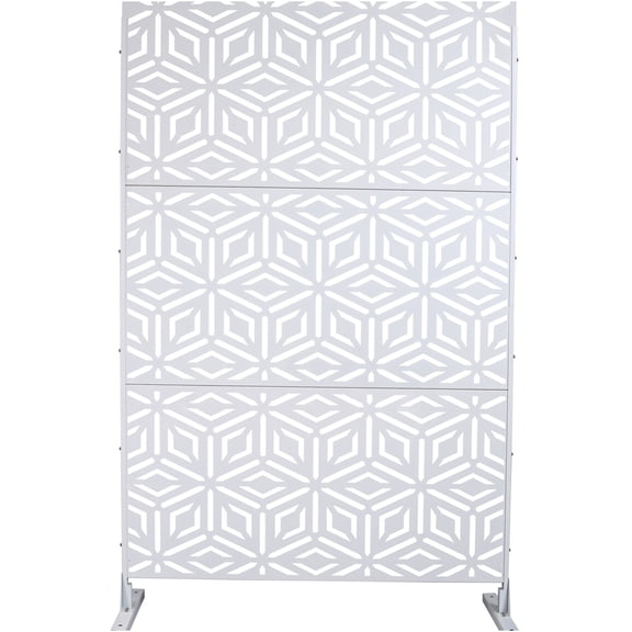 JERFIT Freestanding Privacy Screen for Patio and Indoor, Decorative Metal Room Divider, Rust-Resistant Garden Fence Panel, White