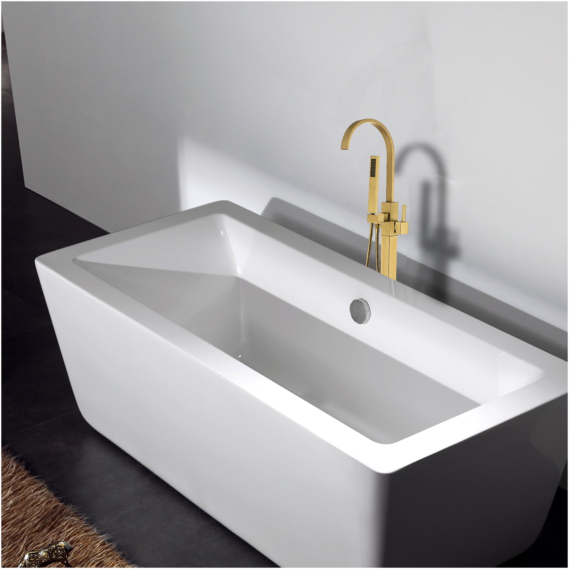 JERFIT Freestanding Tub Filler with Hand Shower, Brushed Gold Modern Bathroom Faucet for Bathtub, 3.9 GPM Water Flow, Durable Metal Construction