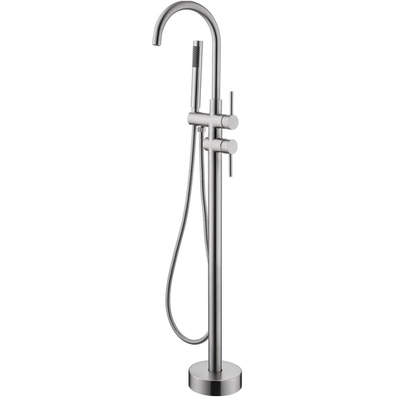 JERFIT Freestanding Tub Filler with Handheld Shower, Floor Mounted Bathtub Faucet in Brushed Nickel, High Flow Swivel Spout for Soaking Tubs