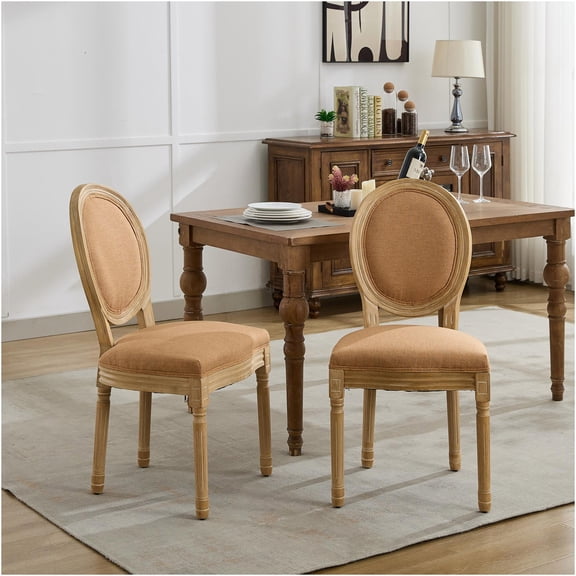 JERFIT French Country Dining Chairs Set of 2, Tan Upholstered Side Chairs with Solid Wood Frame and Antique Finish for Kitchen Dining Room