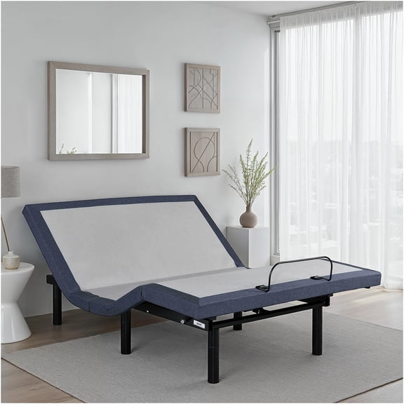 JERFIT Full Adjustable Bed Base with Massage, Zero Gravity, Wireless Remote & No Box Spring Needed, Blue-Gray Steel Frame