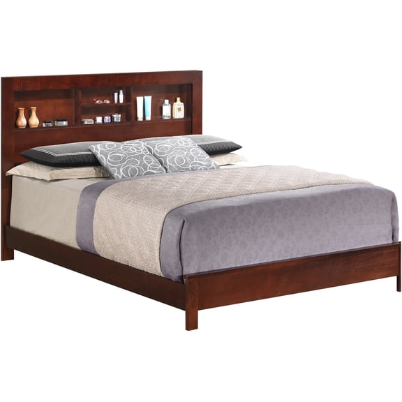 JERFIT Full Bed Frame, Cherry Finish Wood Platform Bed with Headboard and Footboard, 58"W 81"L 48"H, No Box Spring Needed, Sturdy Particle Board Construction for Bedroom