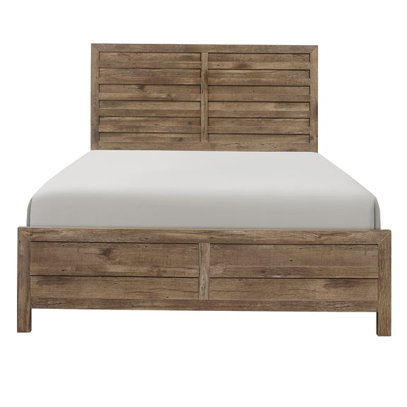 JERFIT Full Bed Frame with Headboard Footboard, Weathered Pine Brown Wood Bedroom Furniture, Rustic Modern Platform Bed, No Box Spring Needed
