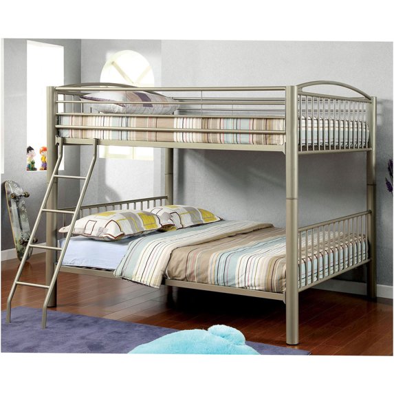 JERFIT Full Over Full Bunk Bed, Metal Frame with Movable Ladder, Converts to Two Separate Beds, Metallic Grey Finish, Contemporary Design