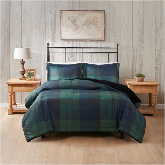 JERFIT Full Queen Comforter Set, Reversible Plaid Faux Fur & Wool Alternative Bedding, All Season Warmth, Machine Washable