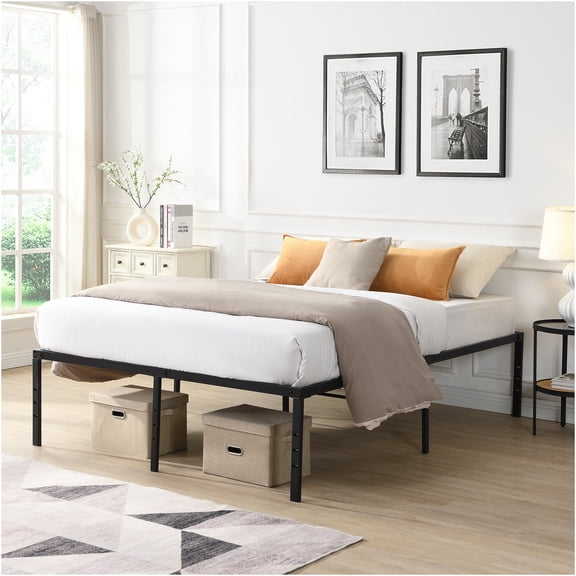 JERFIT Full Size Heavy Duty Metal Bed Frame, Ultra Quiet Sturdy 1000lbs Support, Easy Assembly Platform Base with Underbed Storage Space, Black