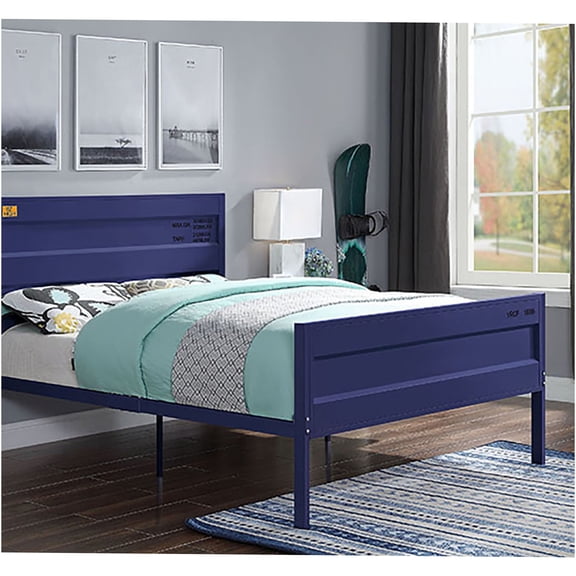 JERFIT Full Size Industrial Metal Bed Frame, Blue Container Themed Platform Bed with Headboard Footboard, No Box Spring Needed