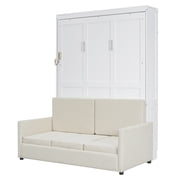 JERFIT Full Size Murphy Bed Wall Bed with Cushion,Space Saving Wall, Bed White