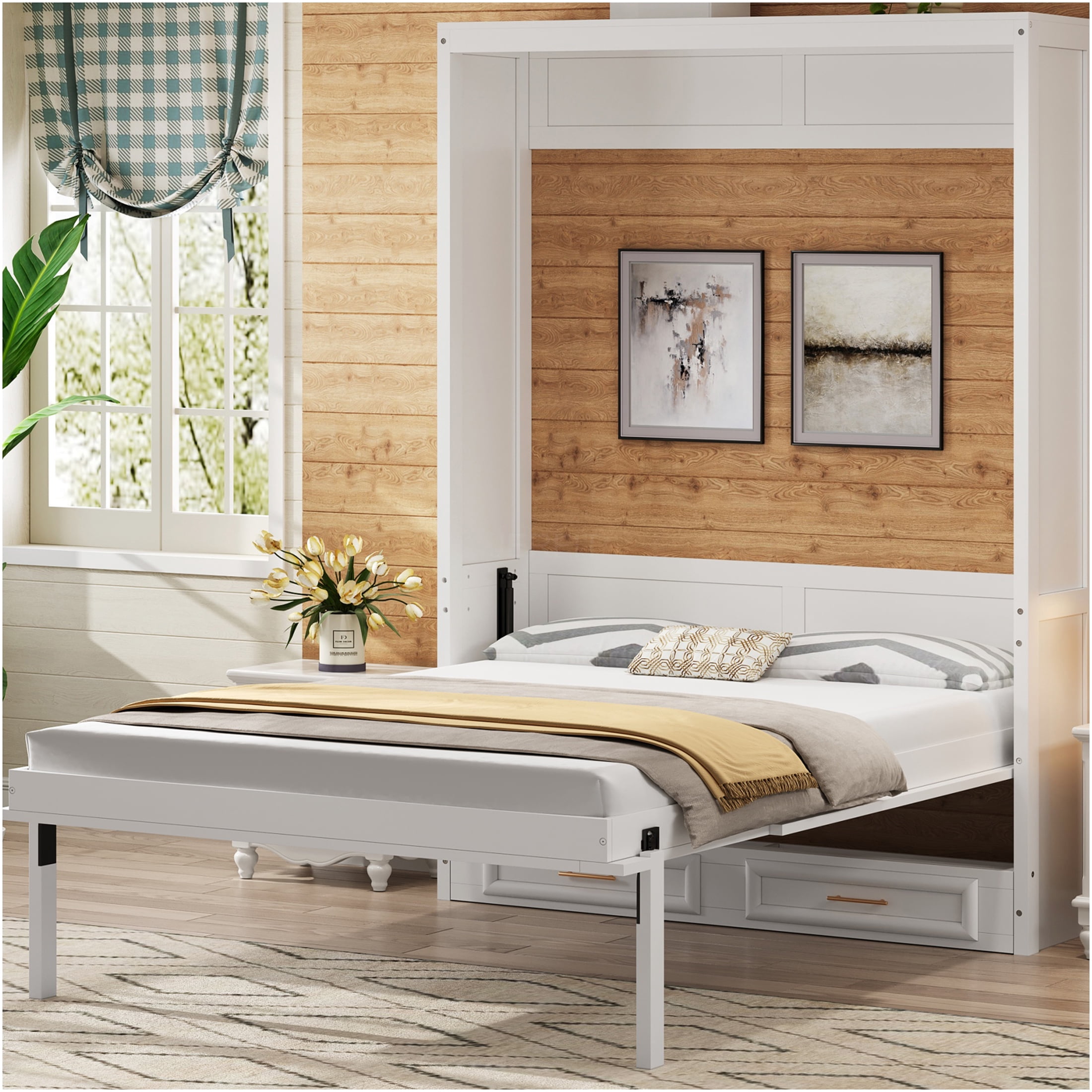 Visual Reference: Jerfit Full Size Wall Bed With 2 Drawers Beige Murphy