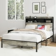 thumbnail image 1 of JERFIT-Full Wooden Platform Bed Frame (Antique Gray) - Built-In Storage, 2 USBs, Noise-Free, No Box Spring, Easy Assembly, Under-Bed Storage, 1 of 1
