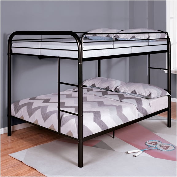 JERFIT Full over Full Bunk Bed, Metal Frame with Angled Ladder, Mattress Ready, Space Saving Design for Modern Bedrooms, Black