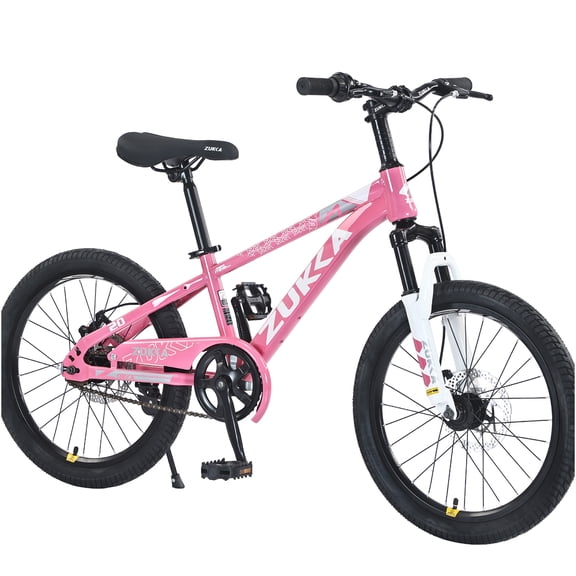 JERFIT Girls 20 Inch Pink Mountain Bike for Ages 7-10, Steel Frame with Front Suspension Fork and All-Terrain Tires