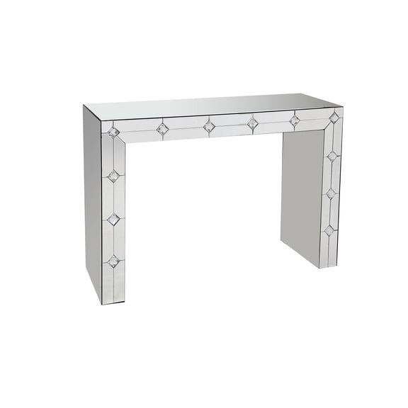 JERFIT Glam Silver Console Table with Mirror Top & Rhinestone Accents, Assembled Hallway Sofa Table for Entryway, Living Room