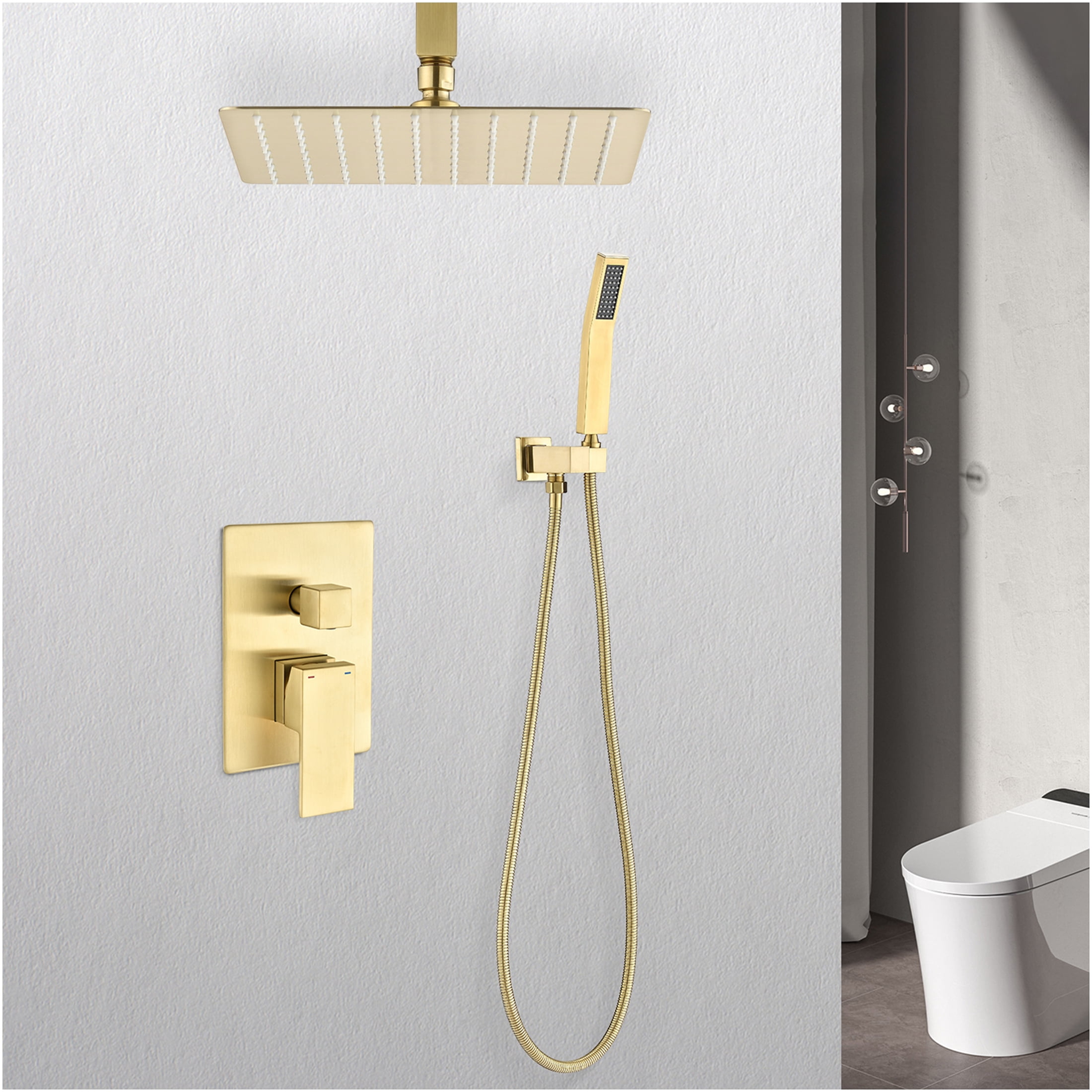 JERFIT Gold 12 inch Rain Shower Head Combo Set, Ceiling Mounted Brass ...