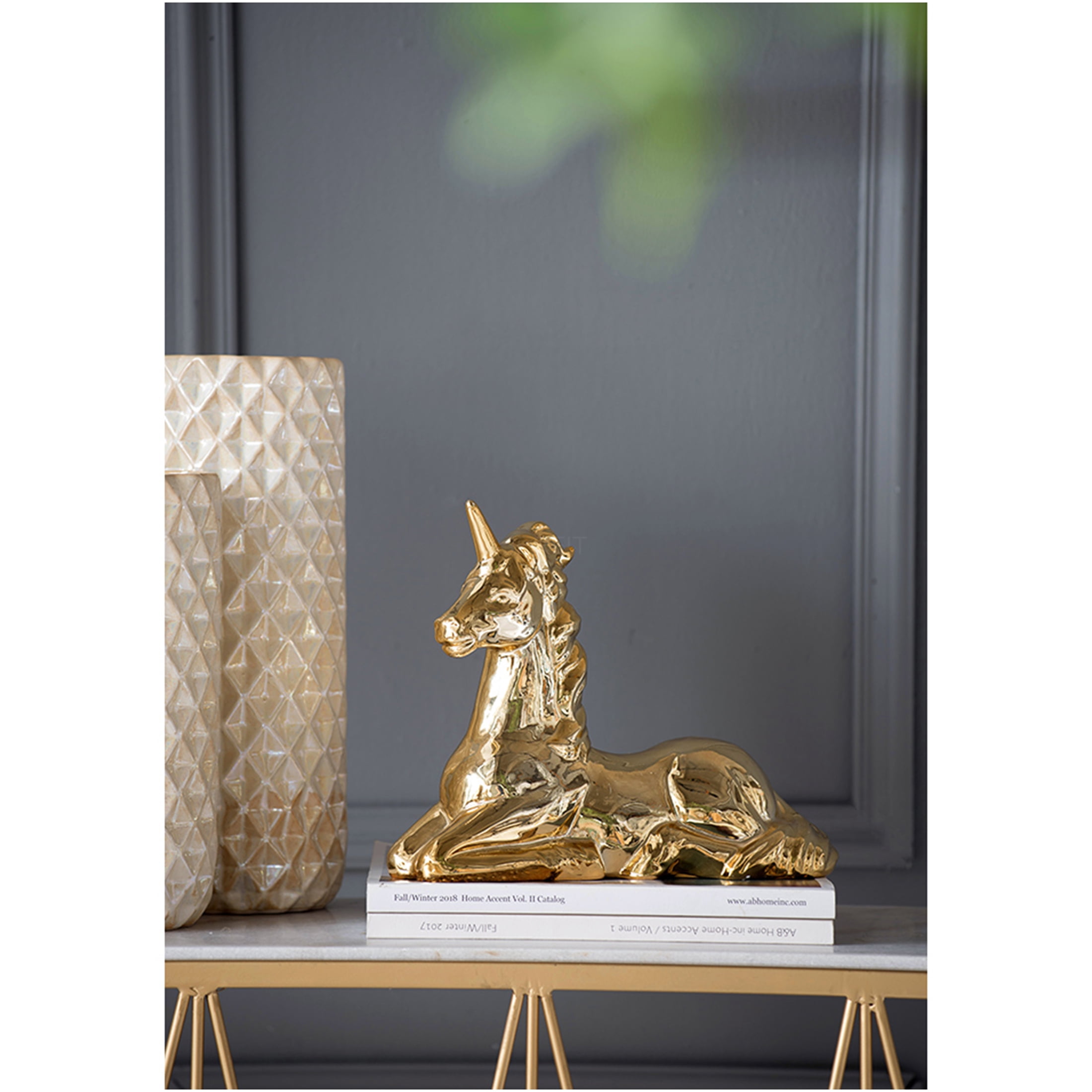 JERFIT Gold Ceramic Unicorn Statue, Mystical Figurine for Home Decor, Fantasy Collection Gift Idea