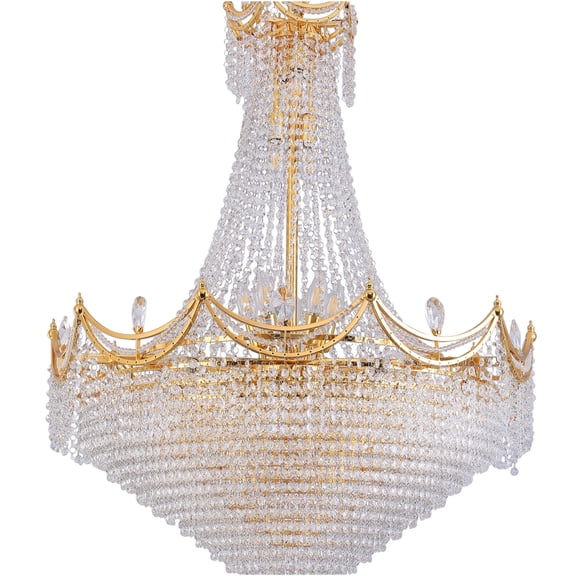 JERFIT Gold Crystal Chandelier for Dining Room, 22-LED Bulbs Hardwired Ceiling Light Fixture, Neo Classical Single Tier Chandelier for Living Room, Hallway