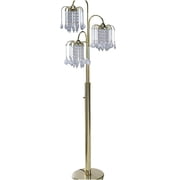JERFIT Gold Crystal Chandelier Floor Lamp, Elegant Metal Standing Light Fixture with Teardrop Prisms for Living Room, Dining Room Decor
