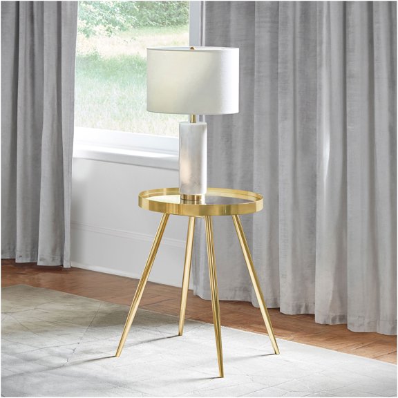 JERFIT Gold Round Mirrored Top End Table with Splayed Angled Legs for Primary Living Space Use
