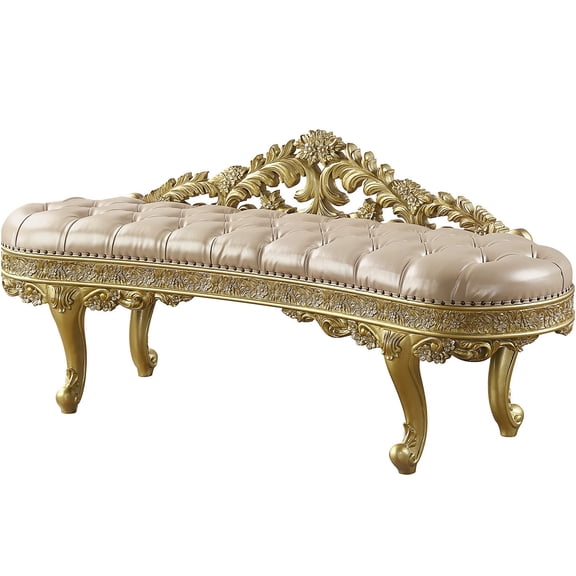 JERFIT Gold Upholstered Bench with Cabriole Legs, Accent Storage Seat Ottoman for Bedroom Living Room Entryway