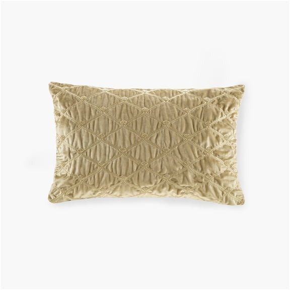 JERFIT Gold Velvet Decorative Throw Pillow with Beaded Embroidery & Feather Insert for Couch