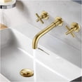 thumbnail image 1 of JERFIT Gold Wall Mounted Bathroom Sink Faucet, Brushed Brass Vessel Faucet with Cross Handles for Modern Bathroom, 1 of 10