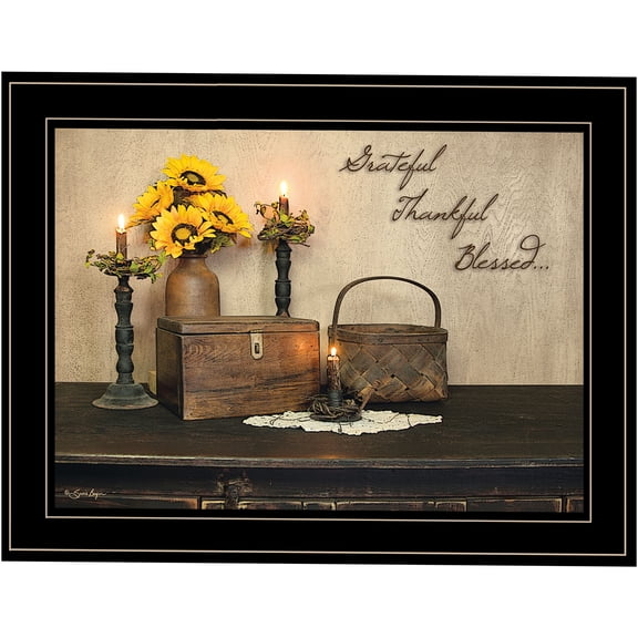 JERFIT "Grateful Thankful Blessed" Framed Wall Art Print, Modern Inspirational Quote Decor for Living Room, Bedroom, Office, Ready to Hang Multicolor Gift