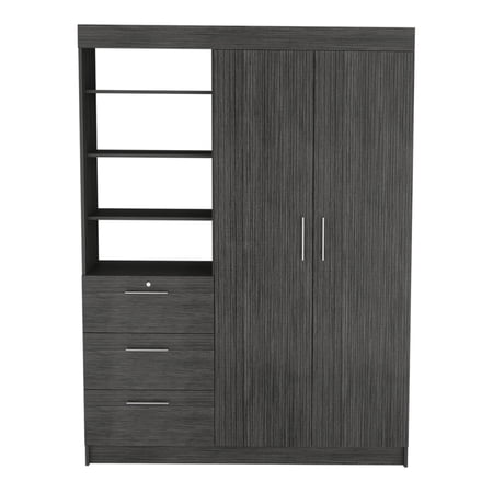 JERFIT Gray Armoire with Doors and Drawers, Engineered Wood Wardrobe Closet for Bedroom Storage