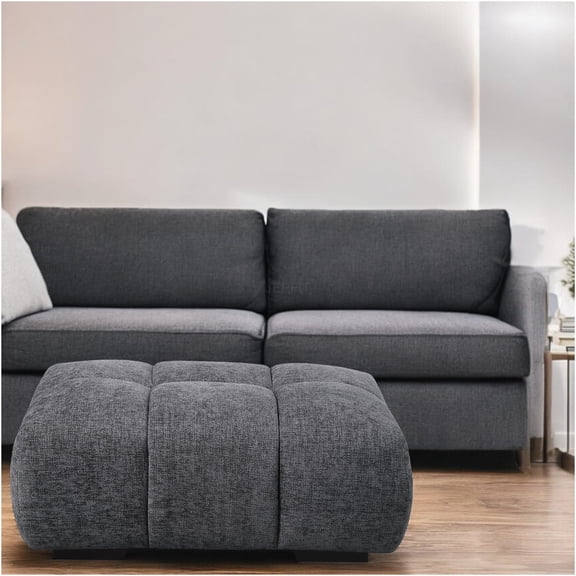 JERFIT Gray Chenille Storage Ottoman Foot Rest Stool with Wood Frame, Plush Foam Padding, Accent Furniture for Living Room
