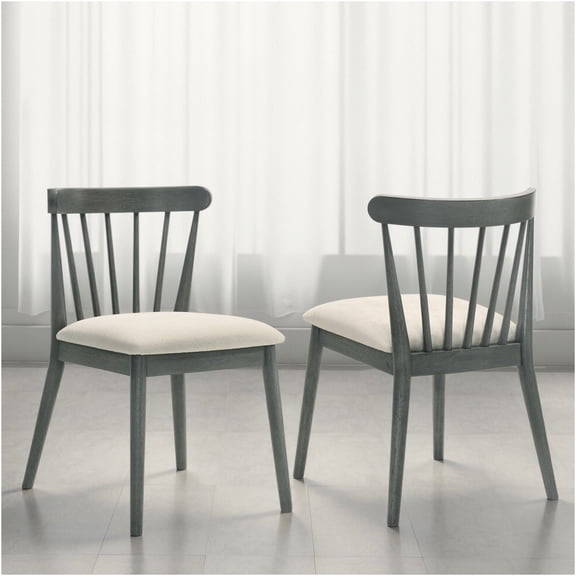 JERFIT Gray Farmhouse Dining Chairs Set of 2, Solid Wood Rustic Kitchen Side Chairs with Comfortable Back, Vintage Accent Chairs for Dining Room