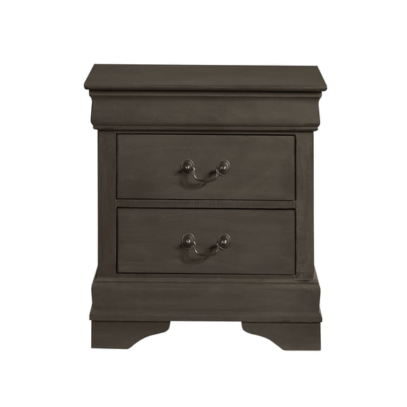 JERFIT Gray Nightstand with 2 Drawers, Traditional Louis Philippe Style Bedside Table, No Assembly Required Bedroom Furniture