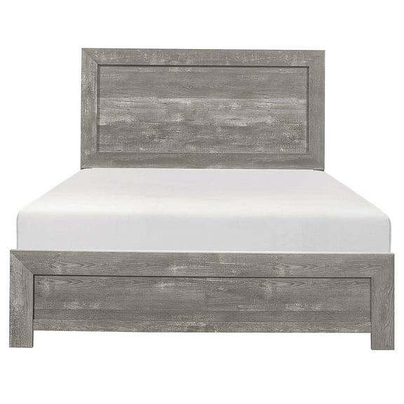 JERFIT Gray Queen Bed Frame with Headboard and Footboard, Rustic Wood Look Panel Bed, Modern Farmhouse Bedroom Furniture