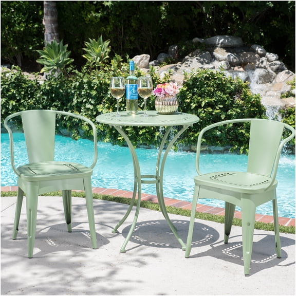 JERFIT Green 3-Piece Cast Iron Bistro Set, Outdoor Patio Garden Cafe Table with 2 Stackable Chairs for Porch, Deck, Balcony