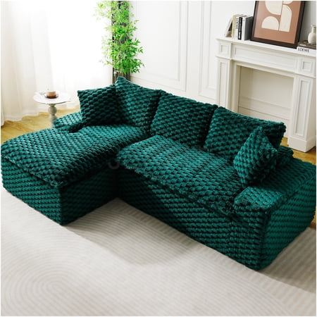 JERFIT Green Convertible Sectional Sofa with Chaise, Reversible L-Shape Loveseat Couch for Small Space, Soft Velvet Fabric, Modern Living Room Furniture