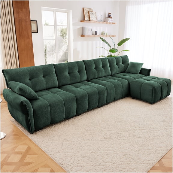 JERFIT Green Modular 4-Seater Sofa with Ottoman, Premium Chenille Fabric, Configurable Sectional Couch for Living Room