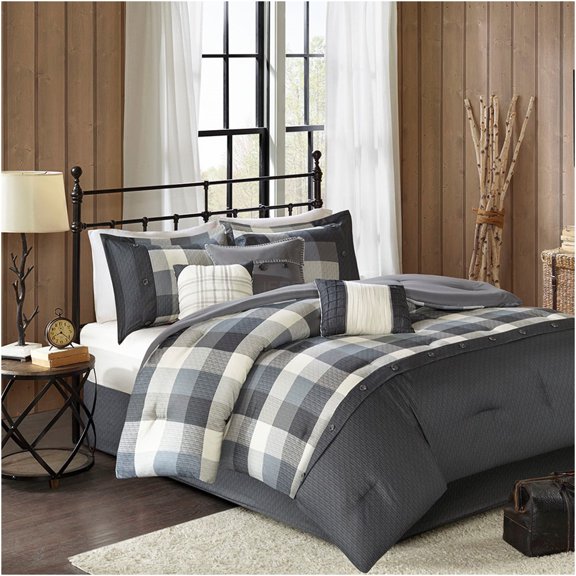 JERFIT Grey 7 Piece Herringbone Comforter Set King Size for Bedroom Refresh