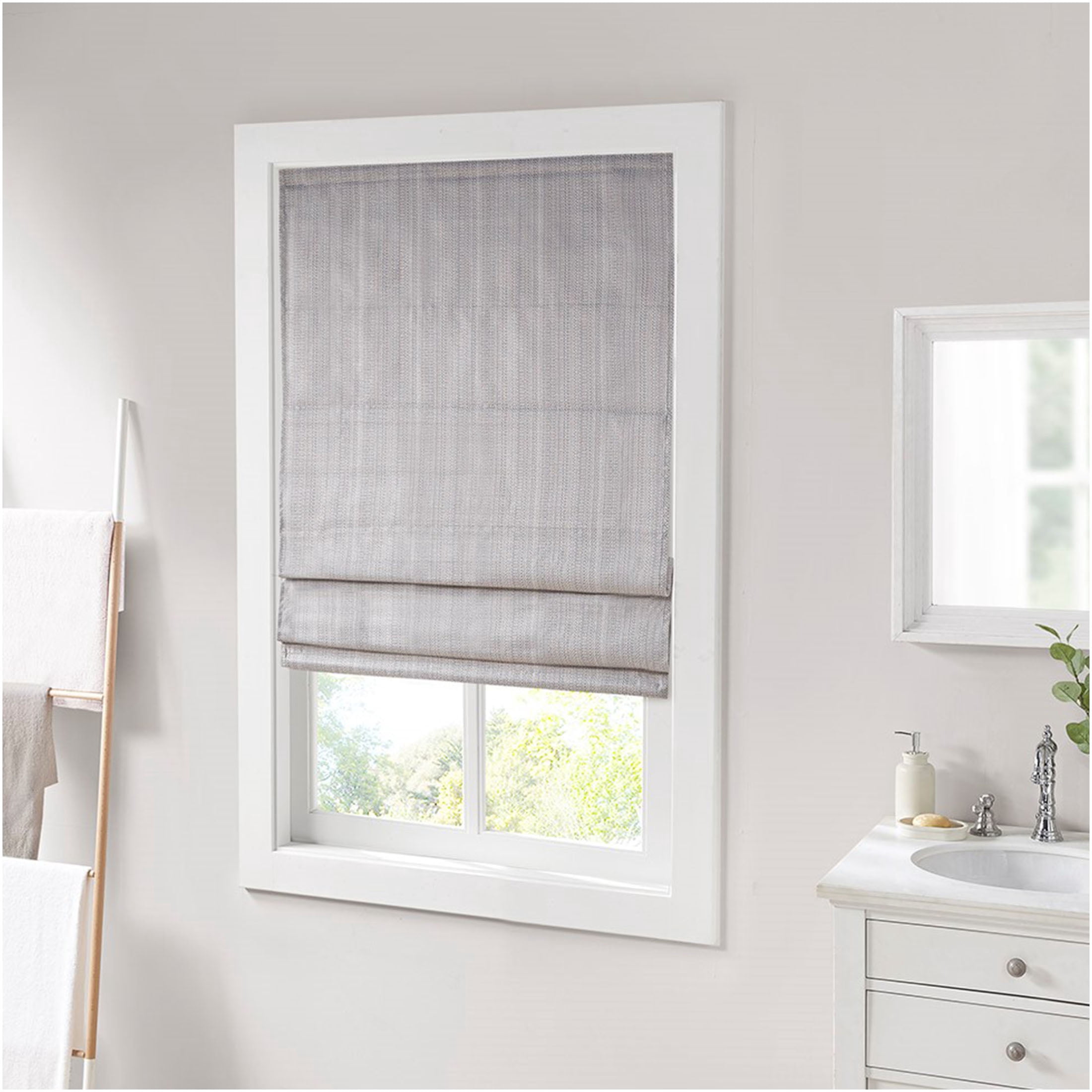JERFIT Grey Basketweave Cordless Roman Shade for Windows, Thermal Insulated Room Darkening Window Blinds, 64" Length, Easy Mount & Clean, Polyester Fabric