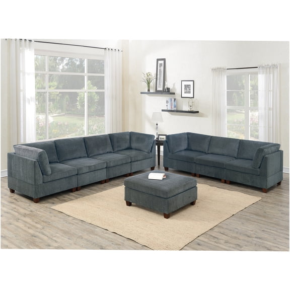JERFIT Grey Chenille 8-Piece Modular Sectional Sofa Set with Ottoman, L-Shaped Couch for Large Living Room, Modern Chaise Lounge Furniture