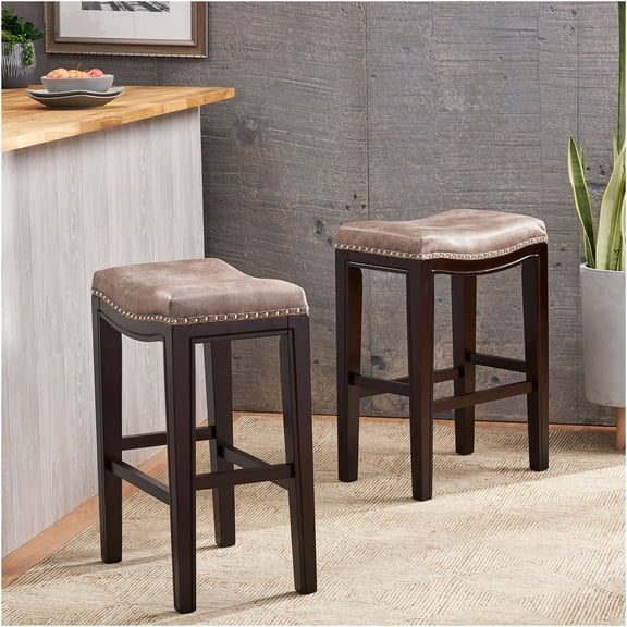 JERFIT Grey Fabric Counter Stools Set of 2, Foldable Wicker Bar Height Stools with Acacia Wood Frame for Patio, Kitchen, Outdoor Bistro