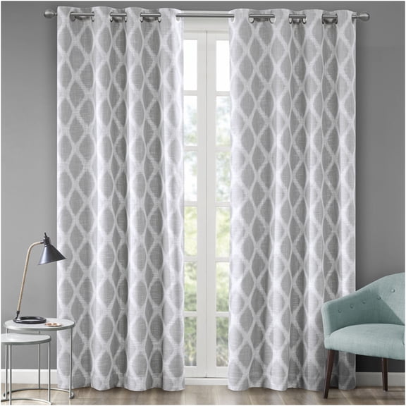 JERFIT Grey Ikat Blackout Curtain Panel 50x95 Inch, Single Panel for Modern Window Treatment, Noise Reducing & Energy Efficient Thermal Insulated Drapes