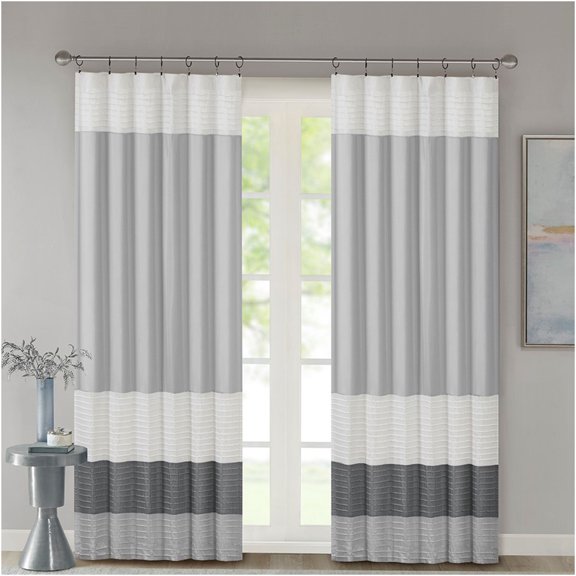 JERFIT Grey Multi Pintuck Window Curtain Panel, Faux Silk Textured Room Darkening Curtain with Rod Pocket & Back Tabs for Living Room, Bedroom, 50x84 Inches, Single Panel