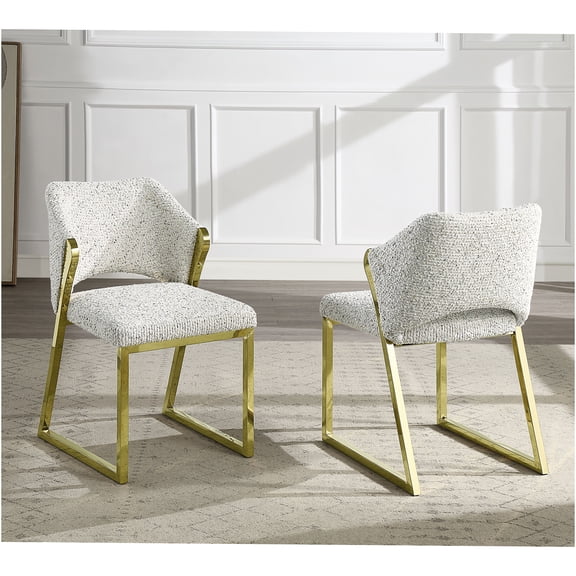 JERFIT Grey Multi Teddy Sherpa Side Chairs Set of 2, Modern Accent Chairs with Mirrored Gold Legs for Dining Room Kitchen