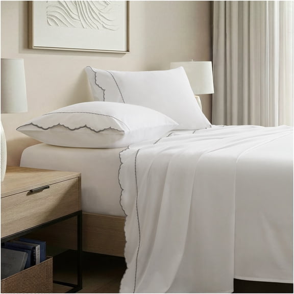 JERFIT Grey and White 100% Cotton Split King Bedding Sheet Set with 16 Inch Deep Pockets